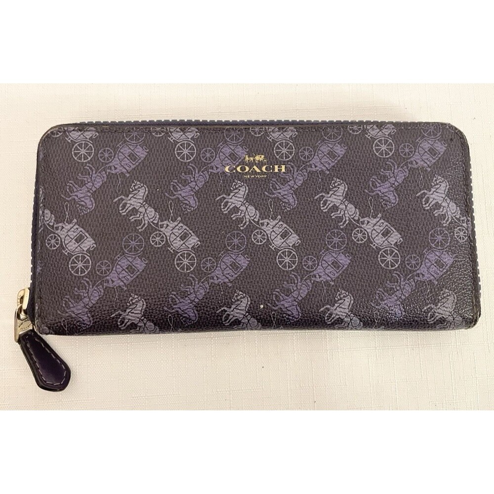 Coach Horse & Carriage Accordion Wallet Slim Print Purple F87926 HARD TO FIND